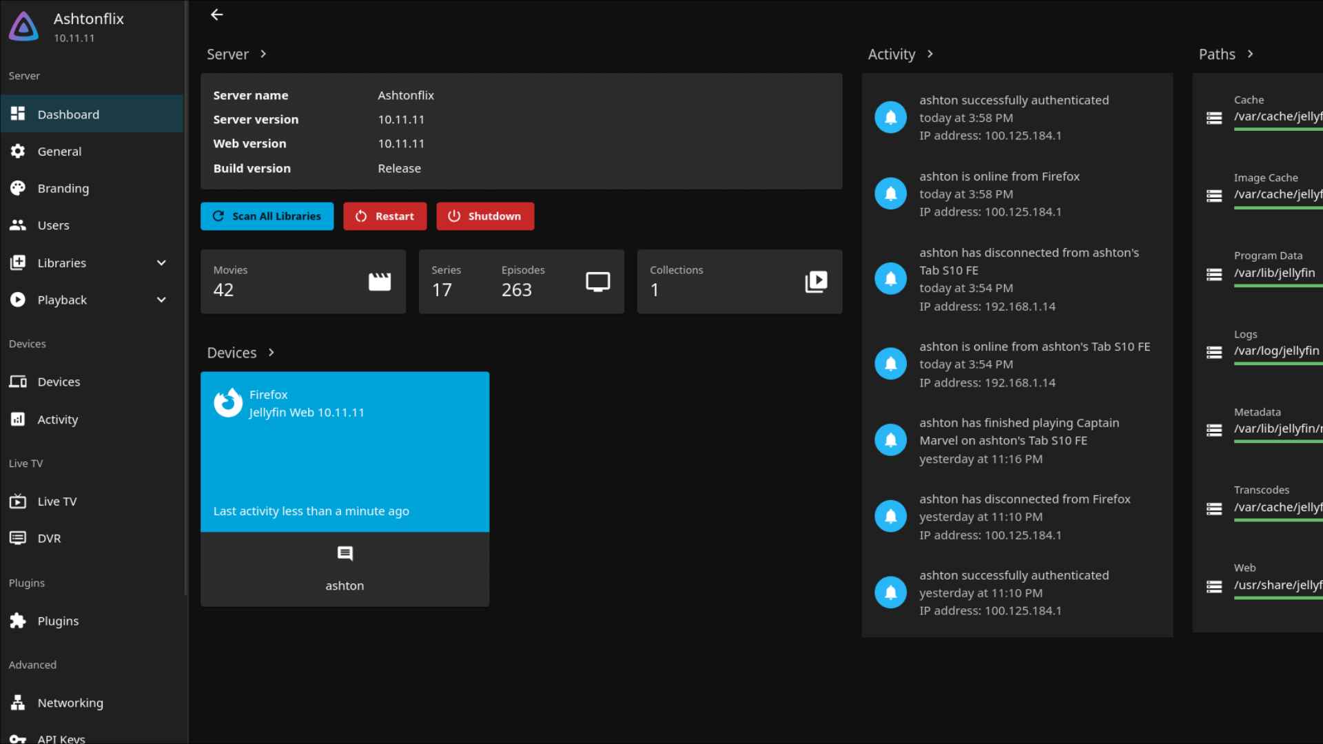 jellyfin dashboard